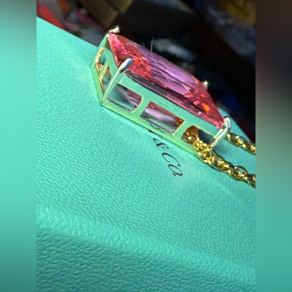 Massive Emerald Cut Pink Tourmaline Sapphire? Pendant 925 Gold Pl 24” GF Chain - Picture 2 of 10